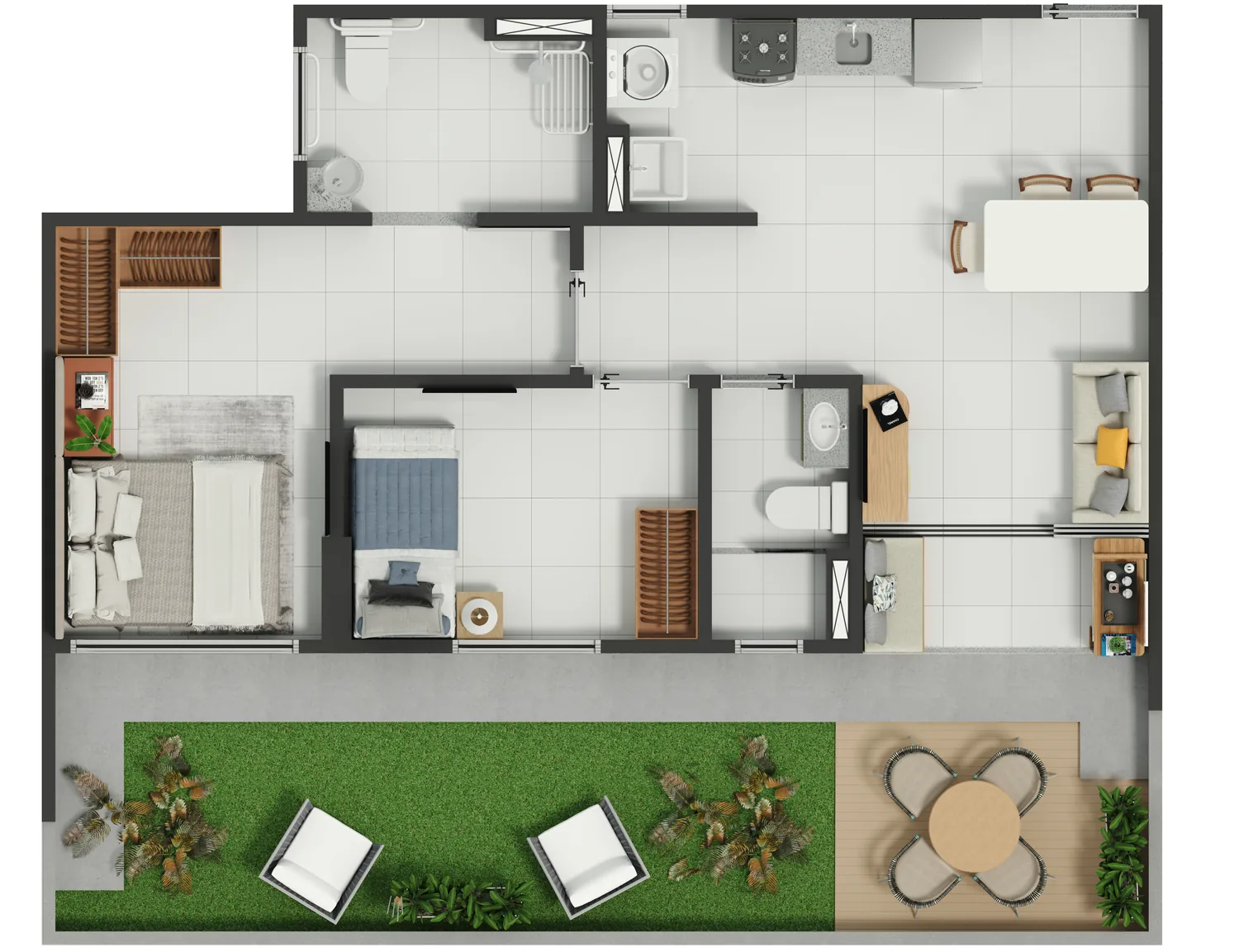 Planta baixa Tipo B PCD com Garden